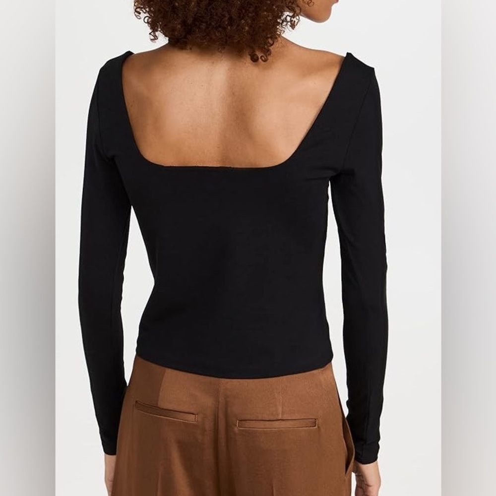 🆕 NWT VINCE - Pima Cotton Square Neck Long Sleeve Top | Black Minimalist Luxury